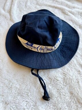 Guy Harvey Navy and Cream Fishing Hat with Blue Fish Print